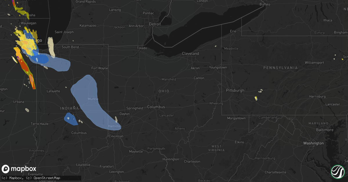 Hail map in Ohio on July 27, 2026