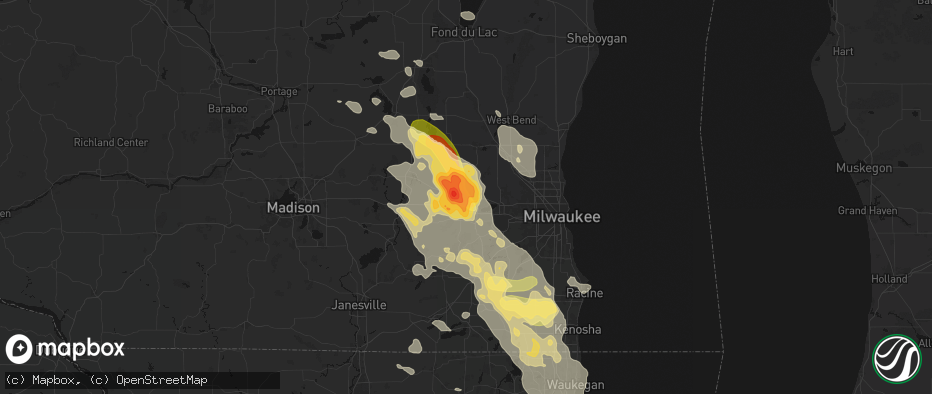 Hail map in Okauchee, WI on July 27, 2026