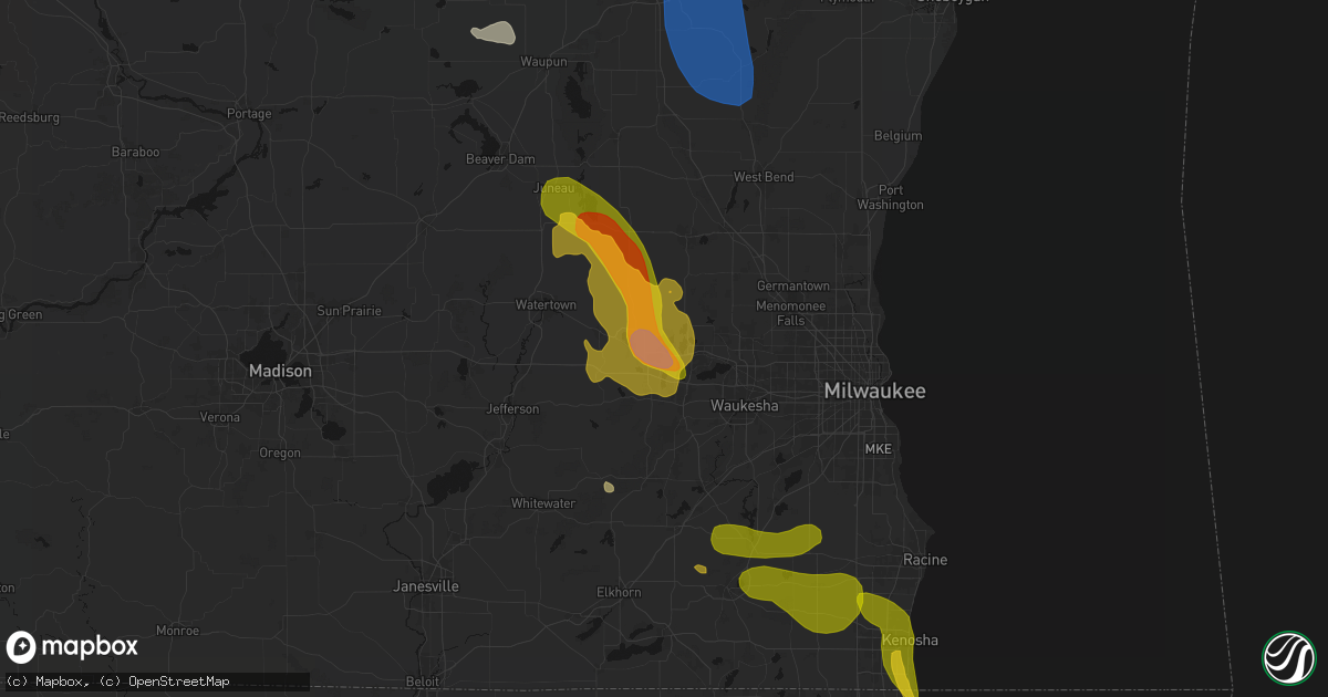 Hail map in Okauchee, WI on July 27, 2026