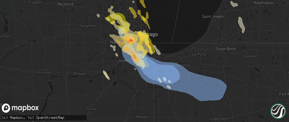 Hail map in Olympia Fields, IL on July 27, 2026
