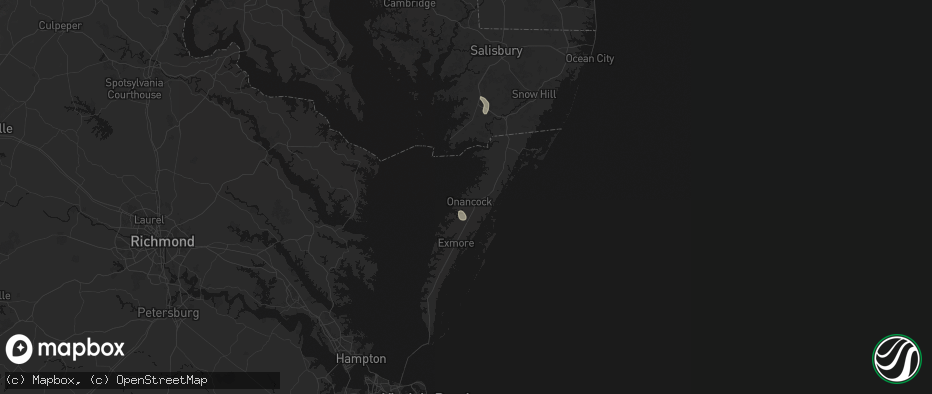 Hail map in Onancock, VA on July 27, 2026
