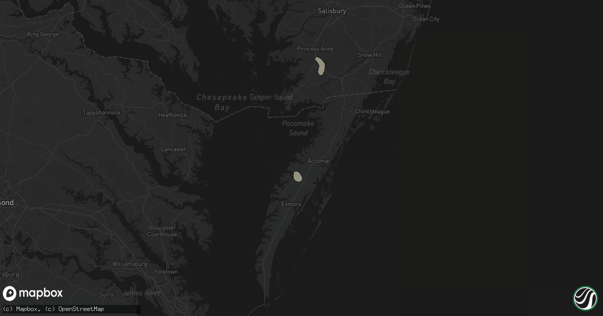 Hail map in Onancock, VA on July 27, 2026