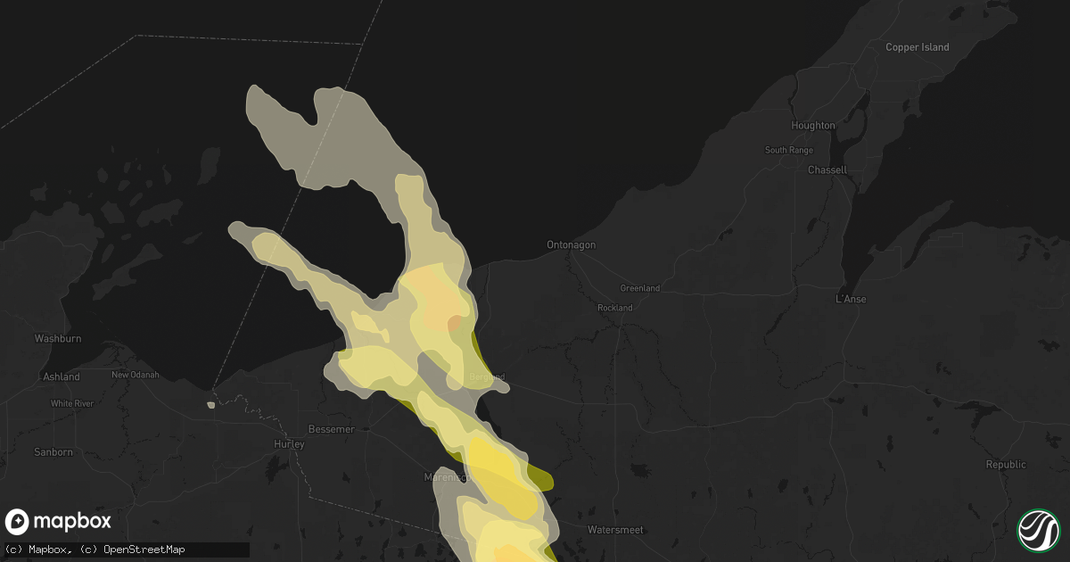 Hail map in Ontonagon, MI on July 27, 2026