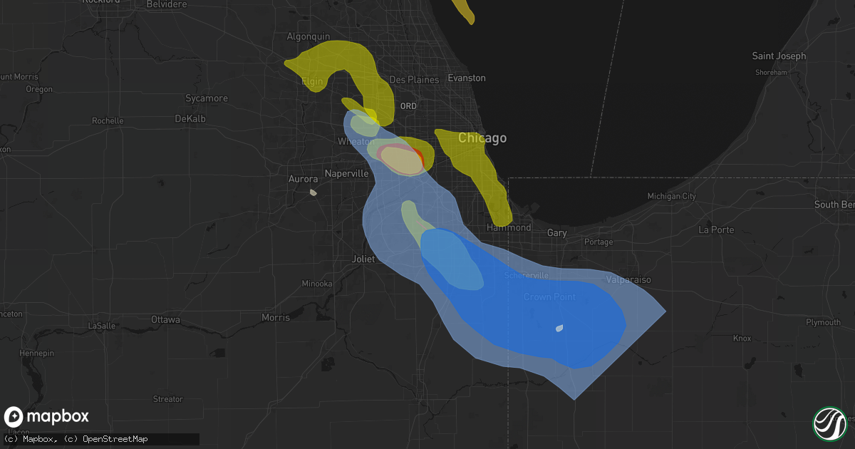 Hail map in Orland Park, IL on July 27, 2026