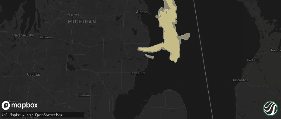 Hail map in Oscoda, MI on July 27, 2026