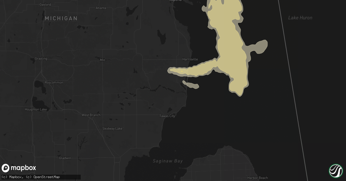 Hail map in Oscoda, MI on July 27, 2026