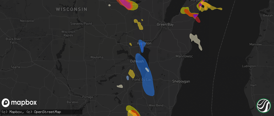 Hail map in Oshkosh, WI on July 27, 2026