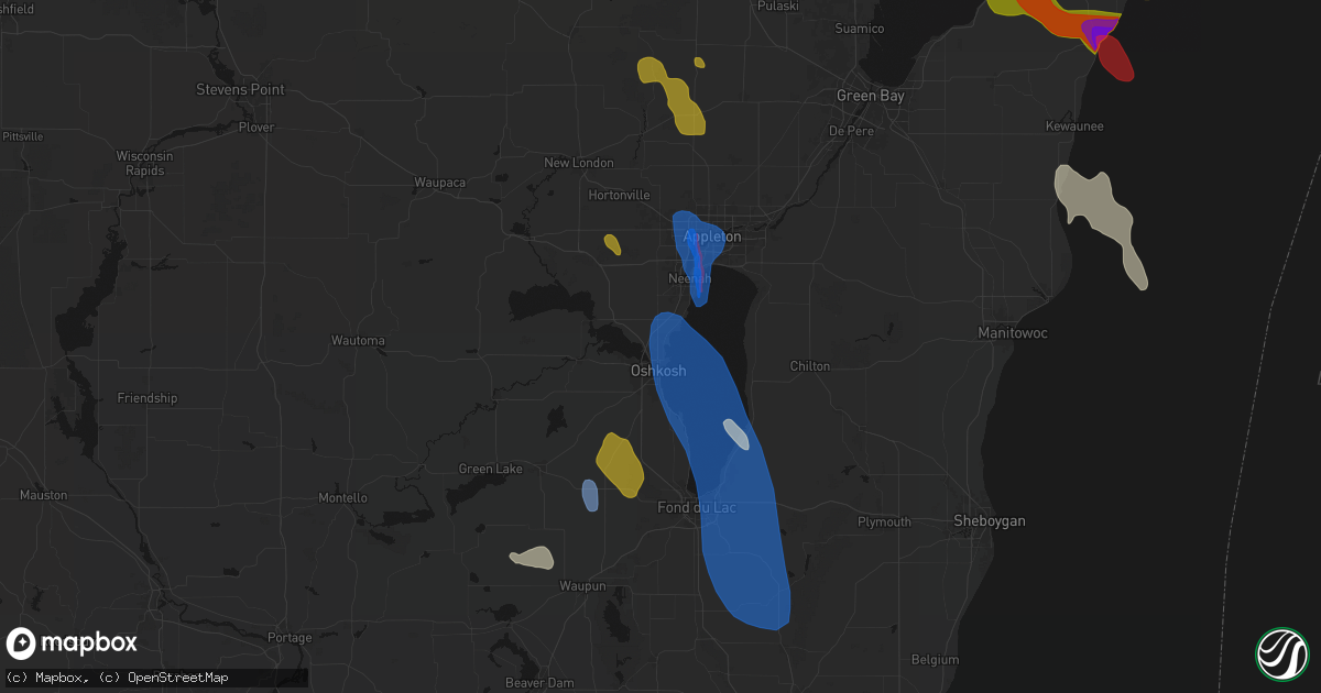 Hail map in Oshkosh, WI on July 27, 2026