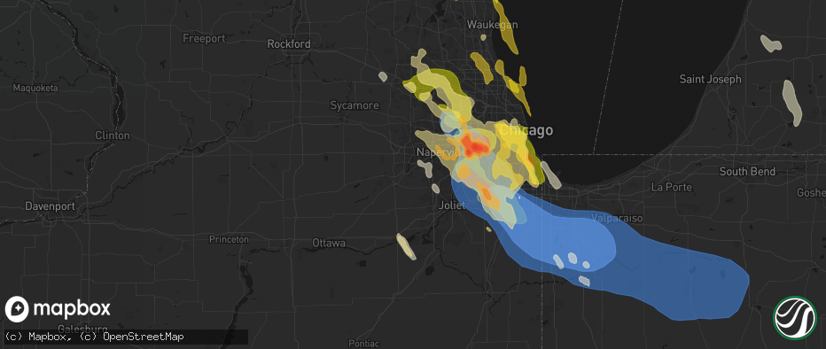 Hail map in Oswego, IL on July 27, 2026