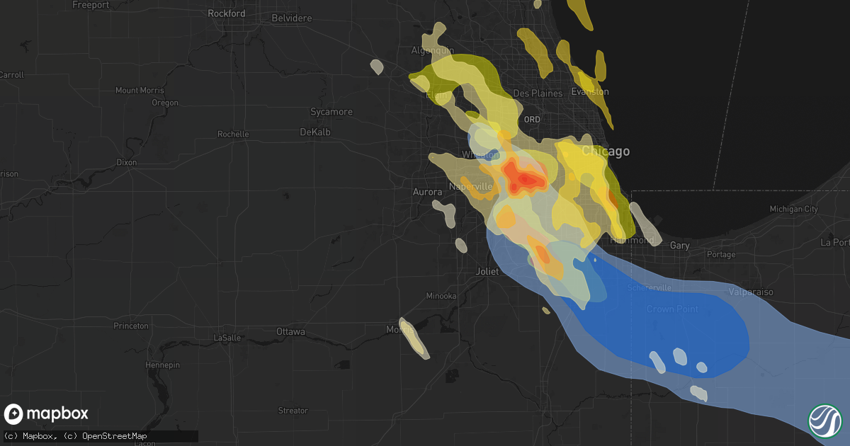 Hail map in Oswego, IL on July 27, 2026