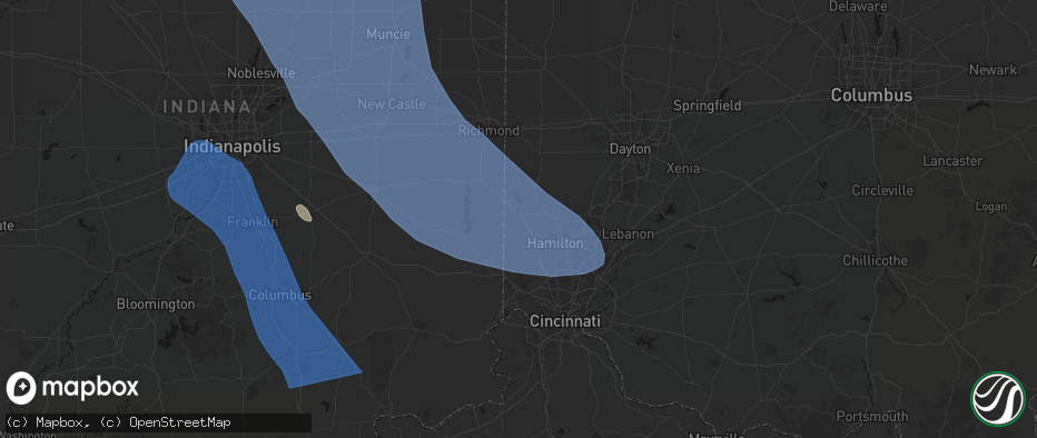 Hail map in Oxford, OH on July 27, 2026