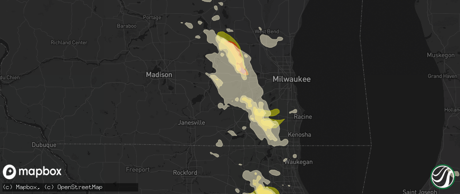 Hail map in Palmyra, WI on July 27, 2026