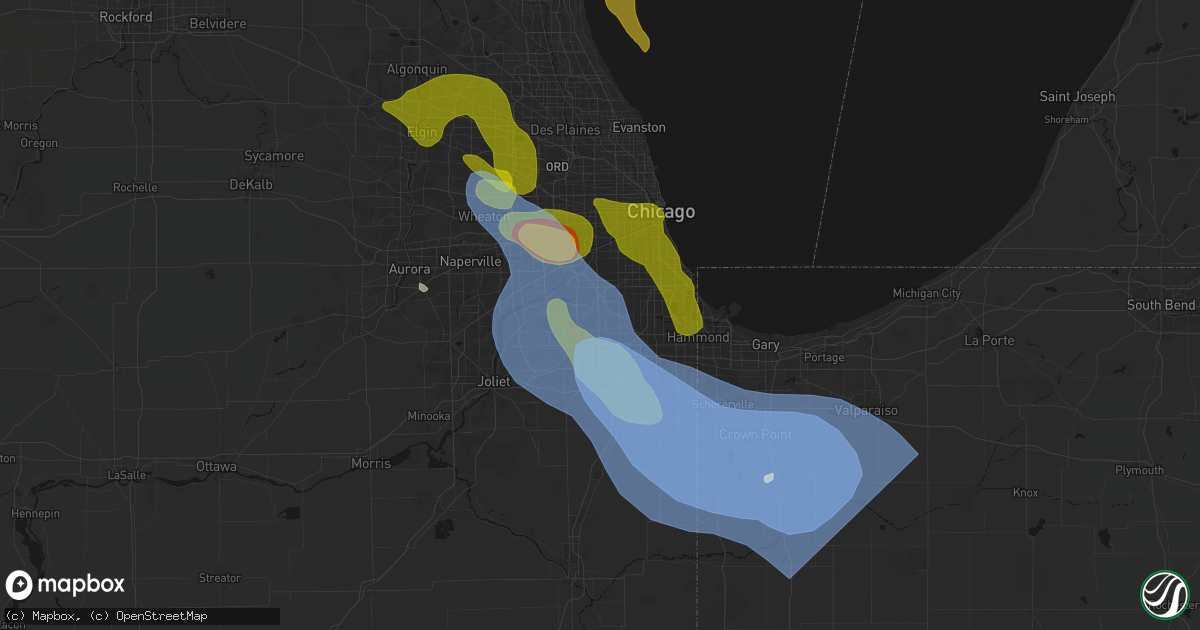 Hail map in Palos Heights, IL on July 27, 2026