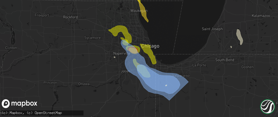 Hail map in Palos Hills, IL on July 27, 2026