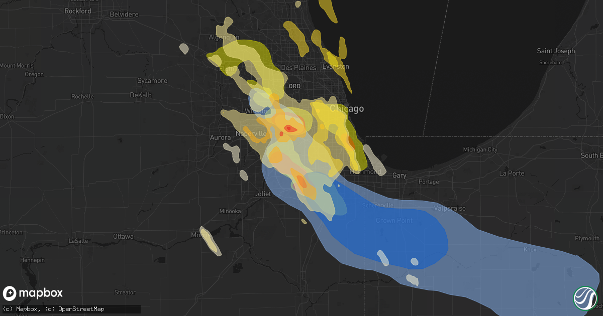 Hail map in Palos Park, IL on July 27, 2026