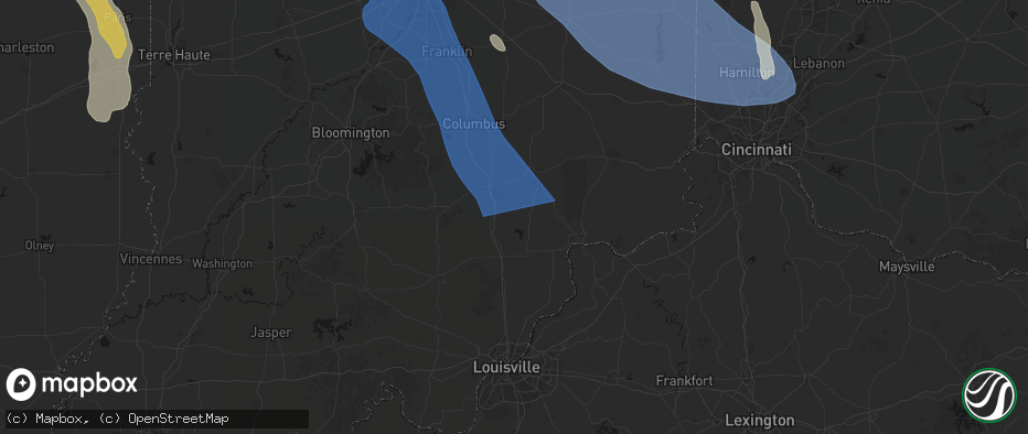 Hail map in Paris Crossing, IN on July 27, 2026