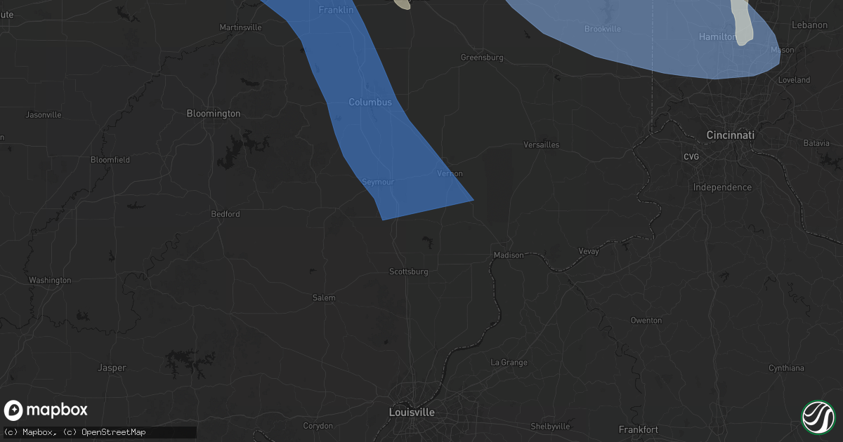 Hail map in Paris Crossing, IN on July 27, 2026