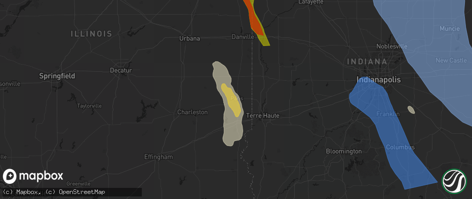 Hail map in Paris, IL on July 27, 2026