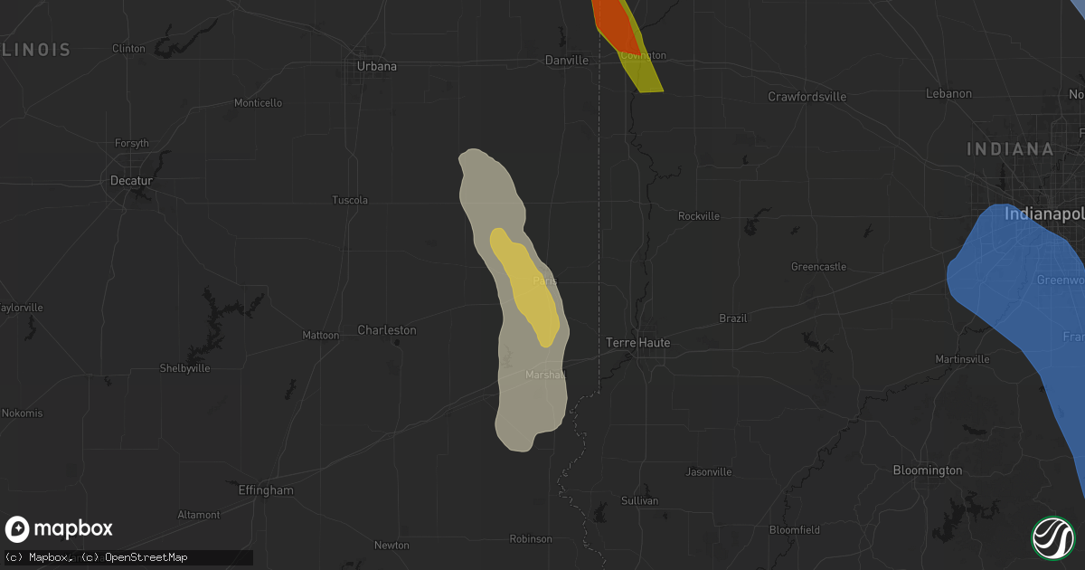 Hail map in Paris, IL on July 27, 2026