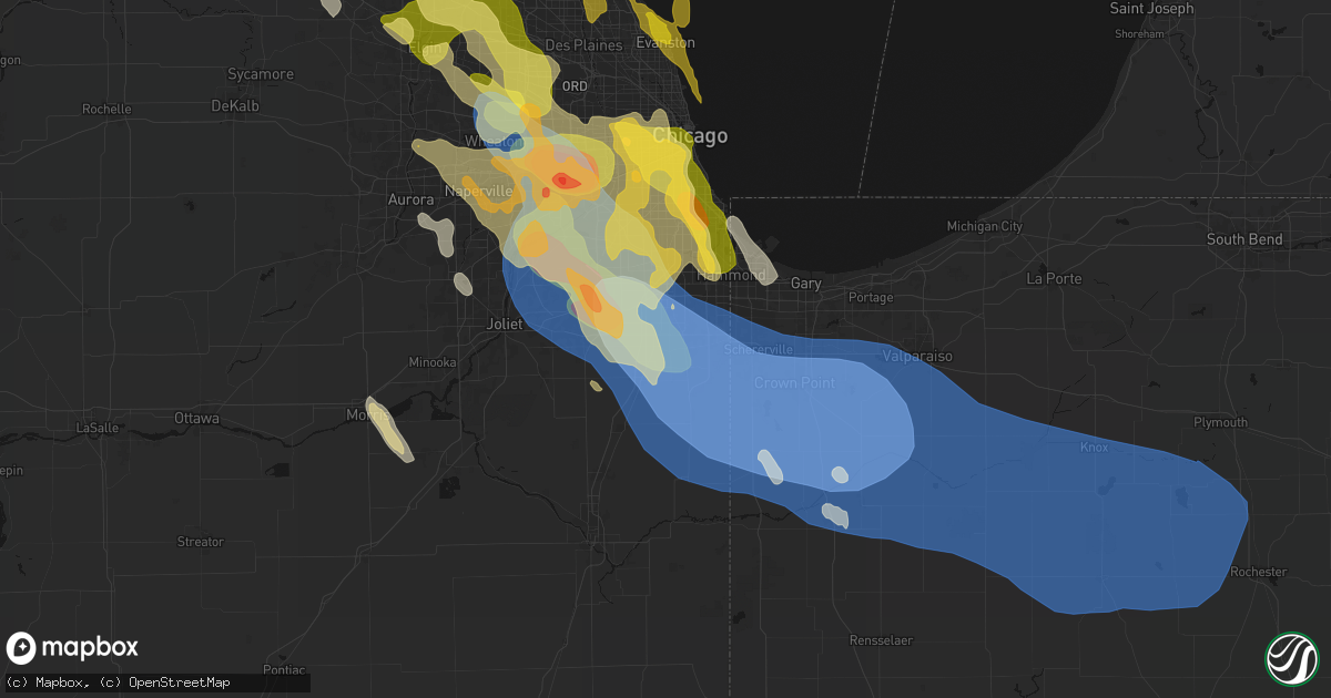 Hail map in Park Forest, IL on July 27, 2026
