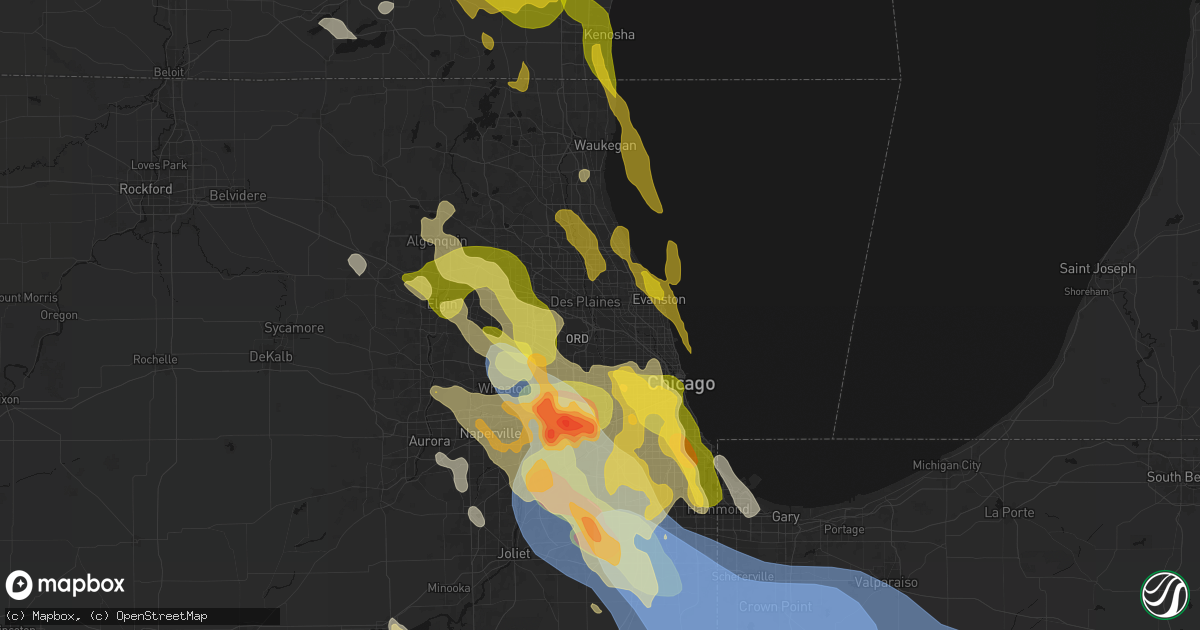 Hail map in Park Ridge, IL on July 27, 2026