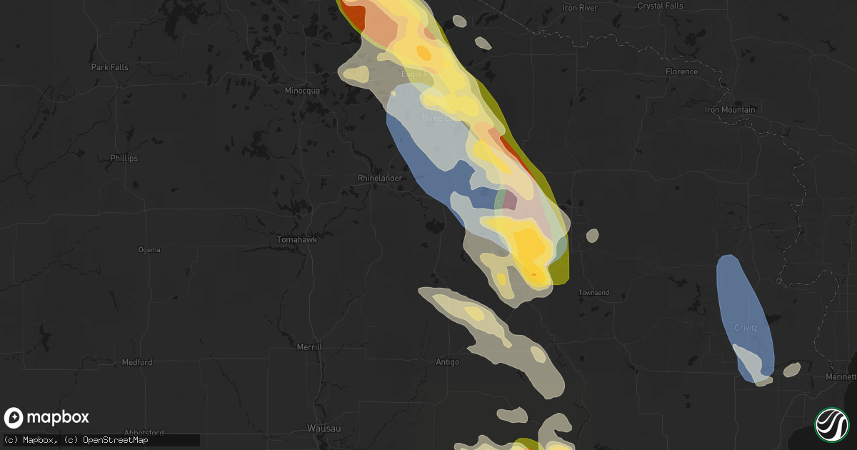 Hail map in Pelican Lake, WI on July 27, 2026