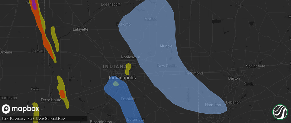 Hail map in Pendleton, IN on July 27, 2026