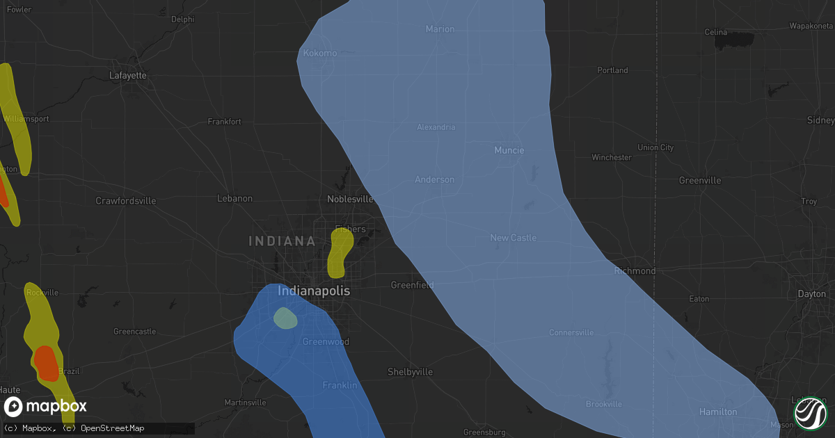 Hail map in Pendleton, IN on July 27, 2026