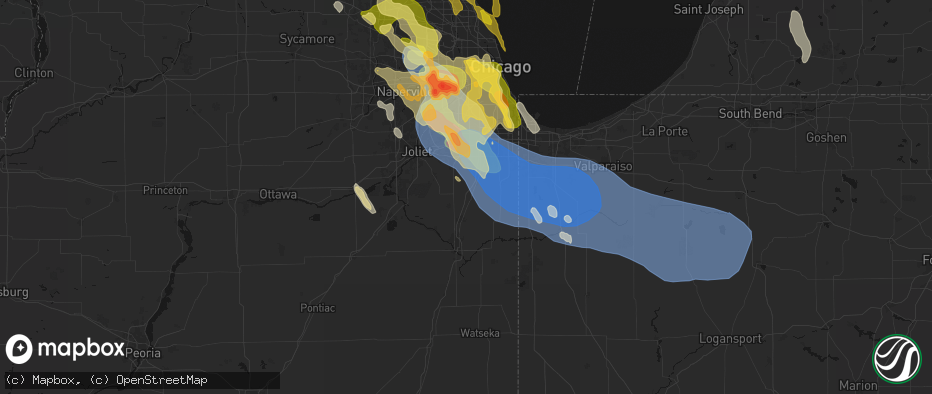 Hail map in Peotone, IL on July 27, 2026