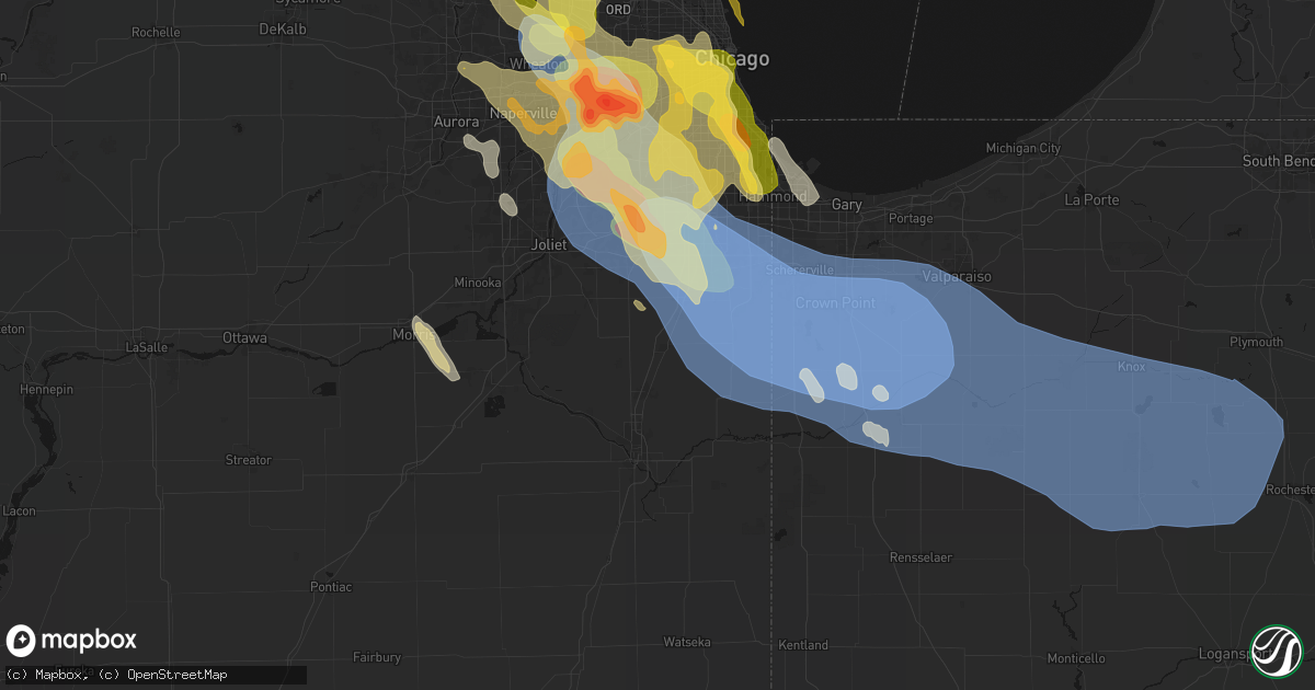 Hail map in Peotone, IL on July 27, 2026