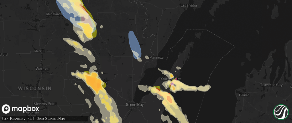 Hail map in Peshtigo, WI on July 27, 2026
