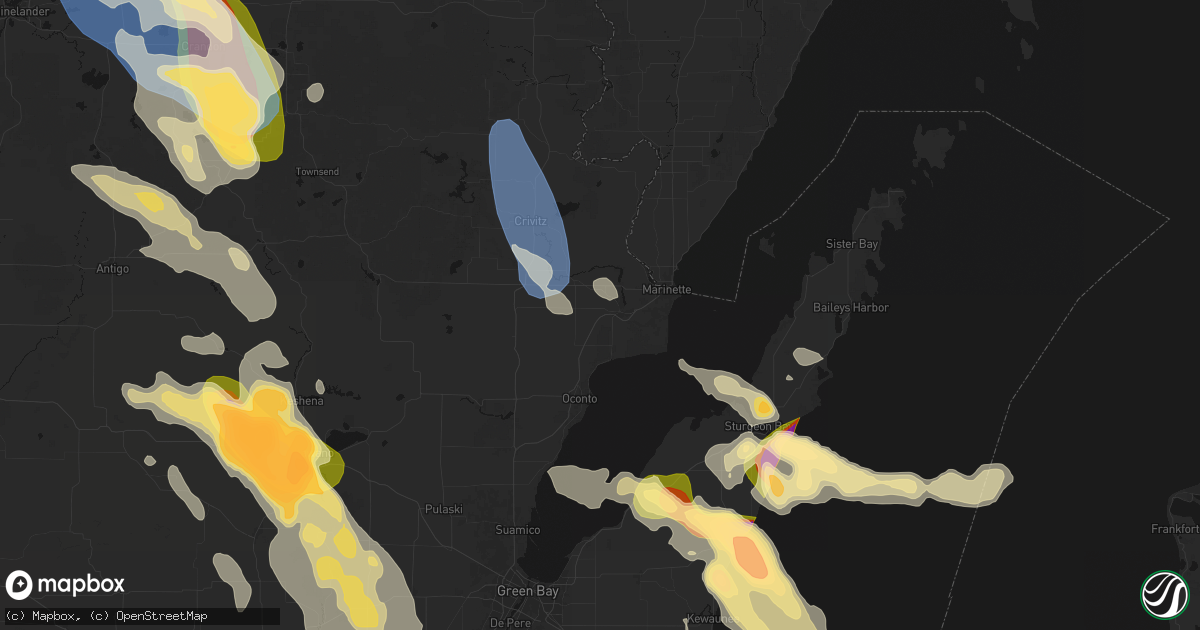 Hail map in Peshtigo, WI on July 27, 2026