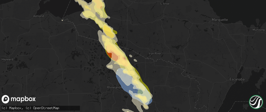 Hail map in Phelps, WI on July 27, 2026