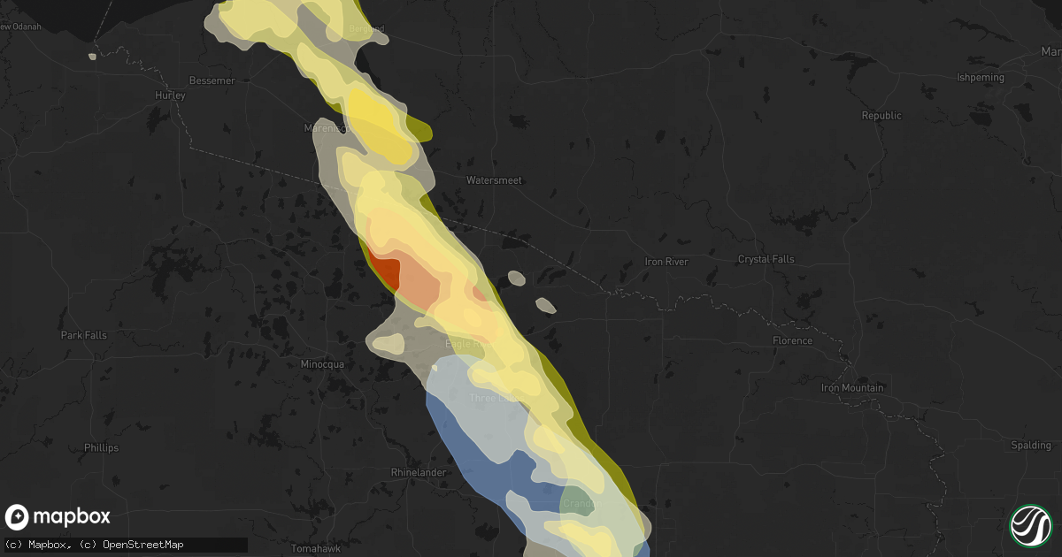 Hail map in Phelps, WI on July 27, 2026