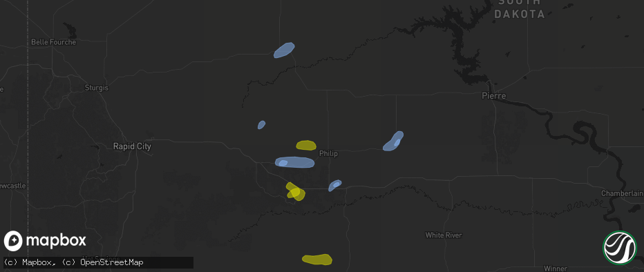 Hail map in Philip, SD on July 27, 2026