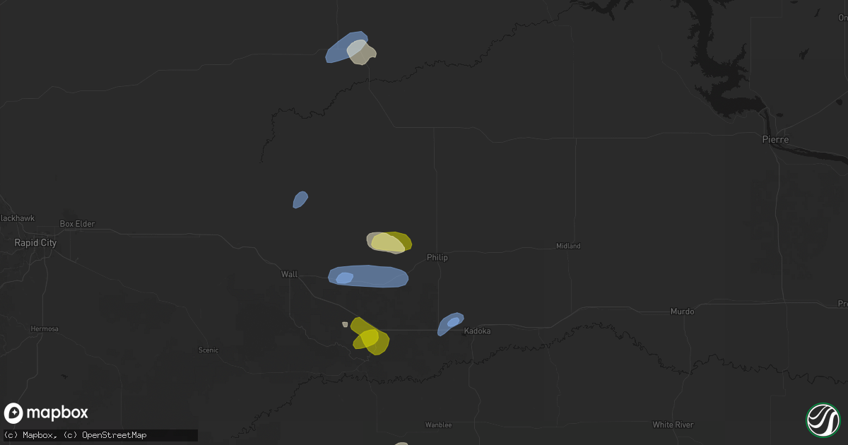 Hail map in Philip, SD on July 27, 2026