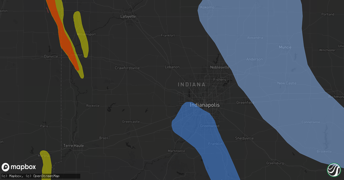 Hail map in Pittsboro, IN on July 27, 2026