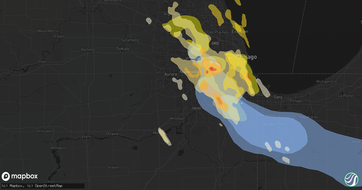Hail map in Plainfield, IL on July 27, 2026