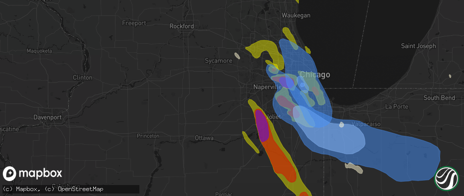 Hail map in Plano, IL on July 27, 2026
