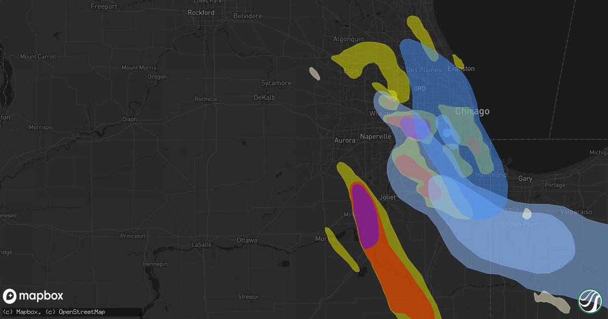 Hail map in Plano, IL on July 27, 2026