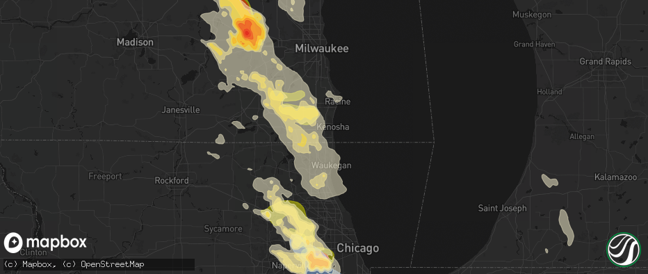 Hail map in Pleasant Prairie, WI on July 27, 2026