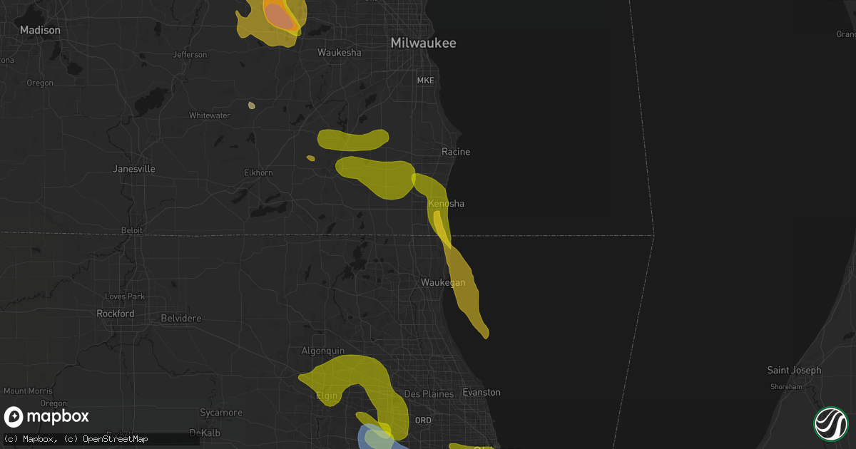 Hail map in Pleasant Prairie, WI on July 27, 2026