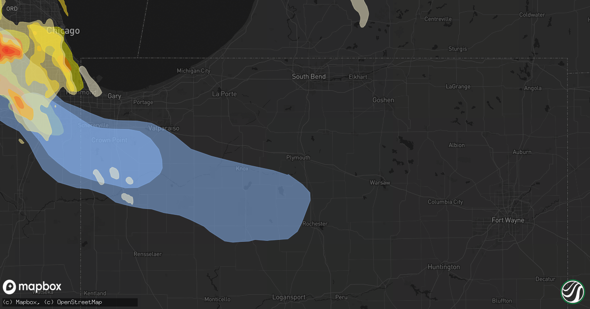 Hail map in Plymouth, IN on July 27, 2026