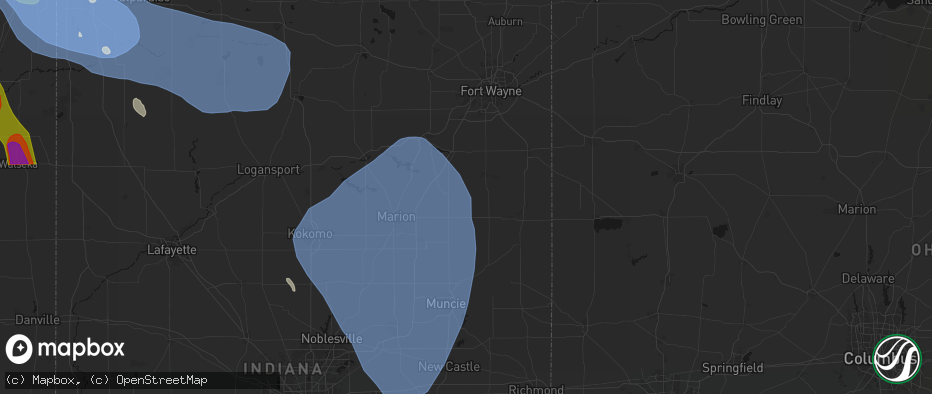 Hail map in Poneto, IN on July 27, 2026