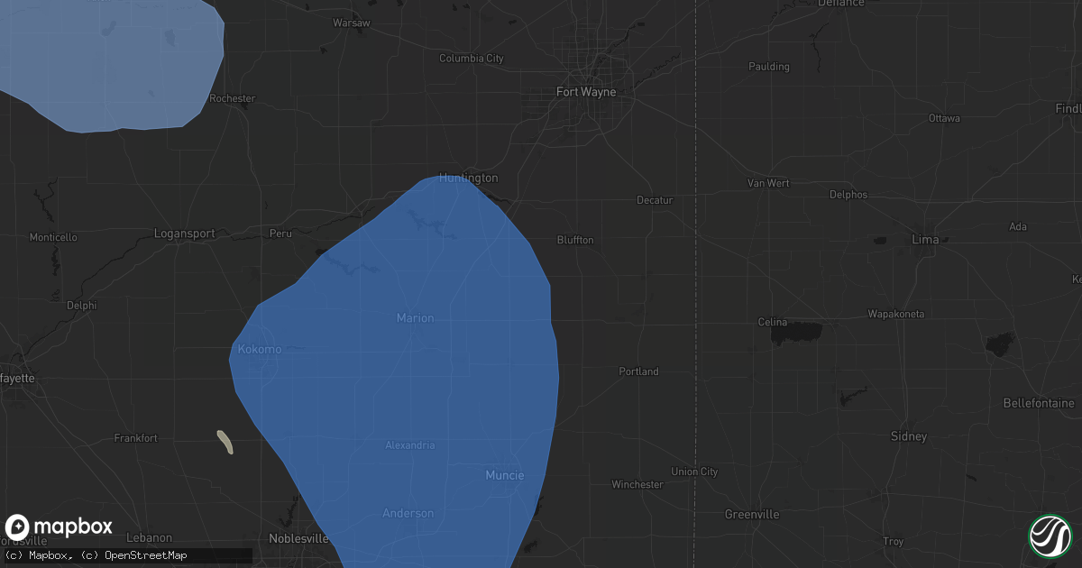 Hail map in Poneto, IN on July 27, 2026