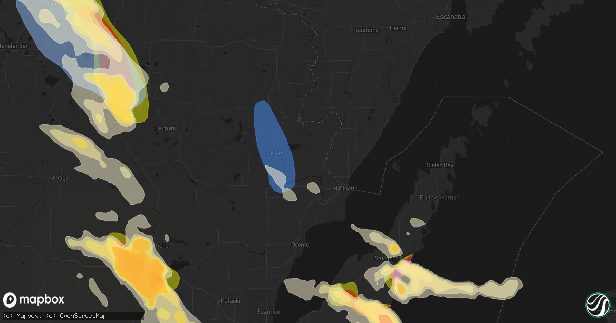 Hail map in Porterfield, WI on July 27, 2026