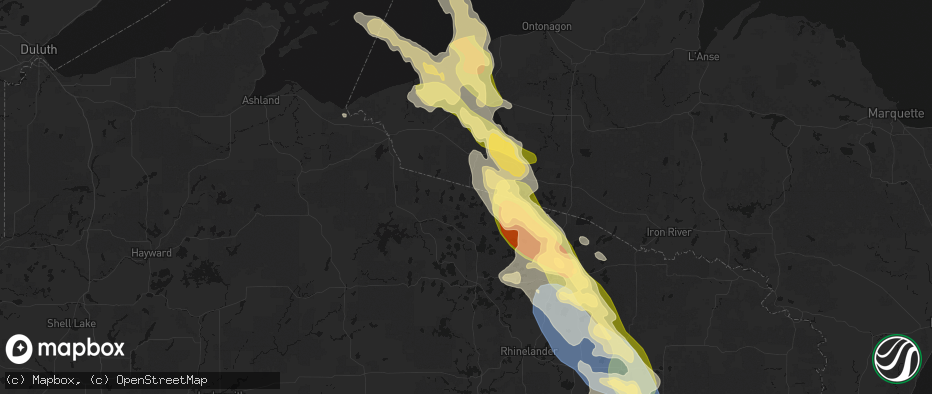 Hail map in Presque Isle, WI on July 27, 2026
