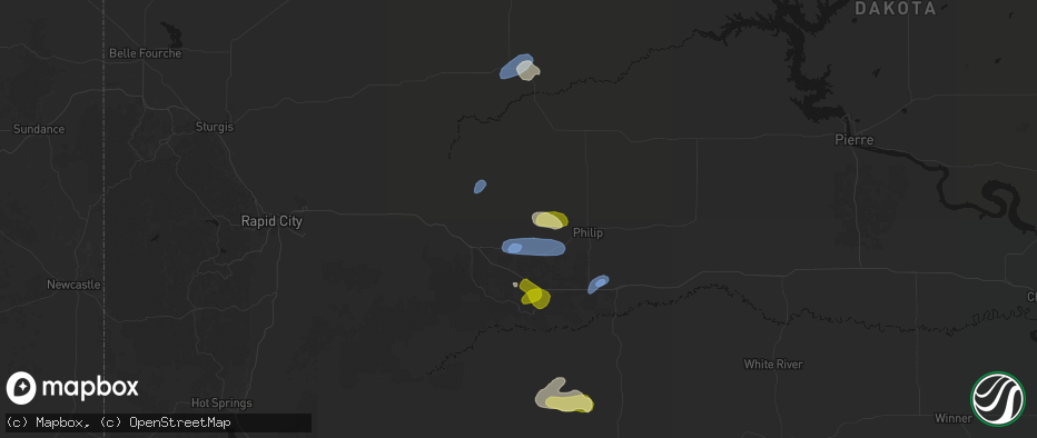 Hail map in Quinn, SD on July 27, 2026