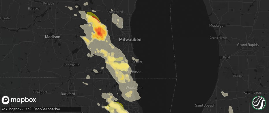 Hail map in Racine, WI on July 27, 2026