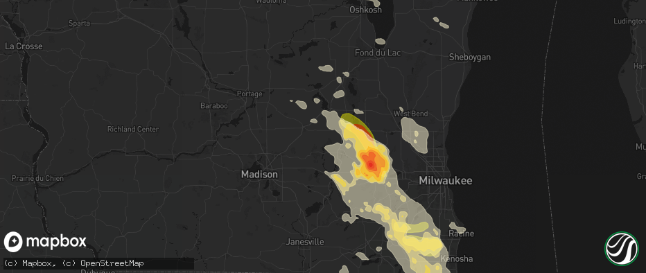 Hail map in Reeseville, WI on July 27, 2026